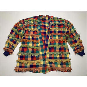 Vintage Paula Sweet Cotton Art Muslin Rag Patchwork Ruffle Fringe Cardigan P146